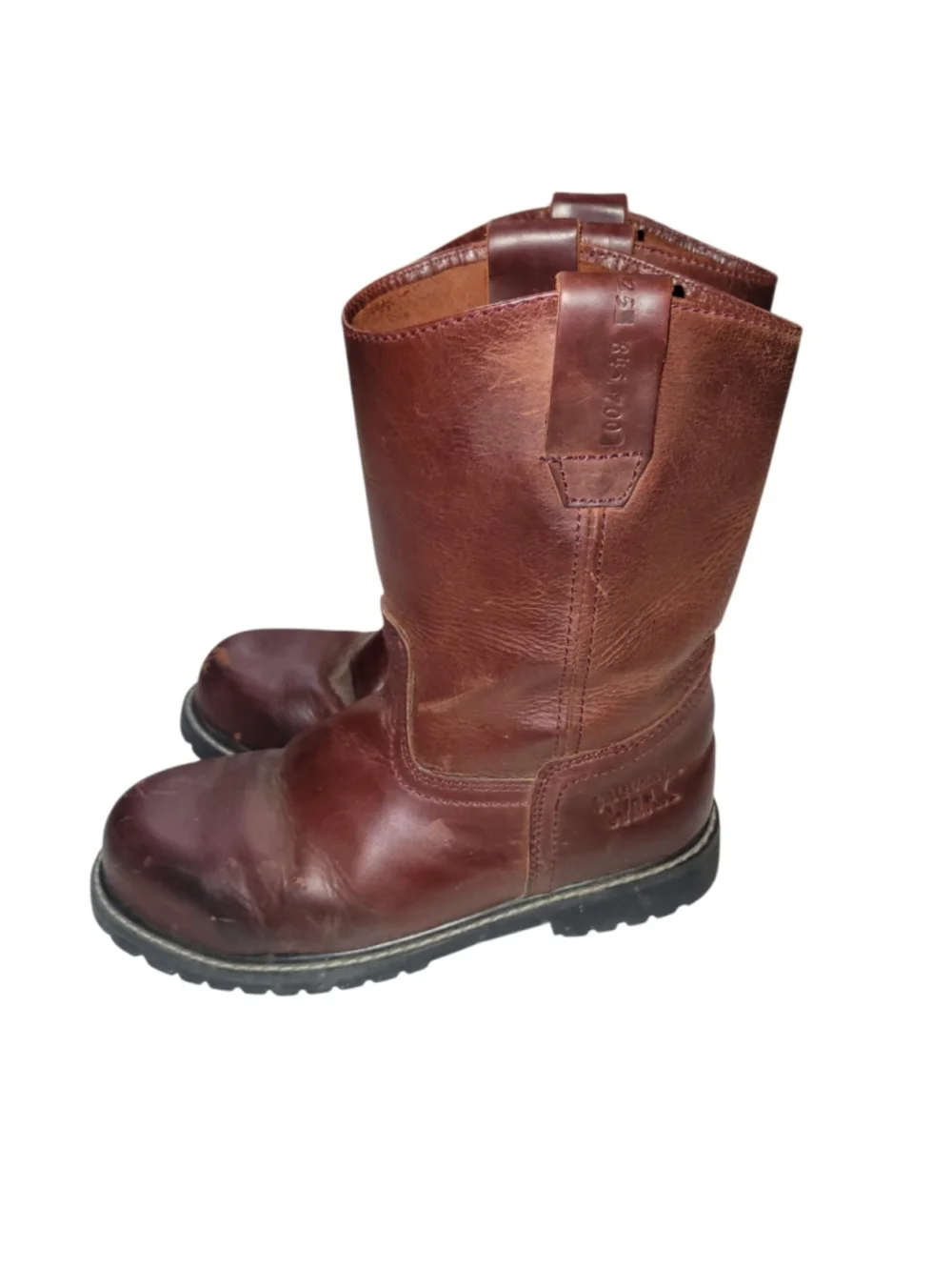 Work Power Mountain VAQUEROS Men Pull-On Brown Leather Steel-Toe Work Boots 8